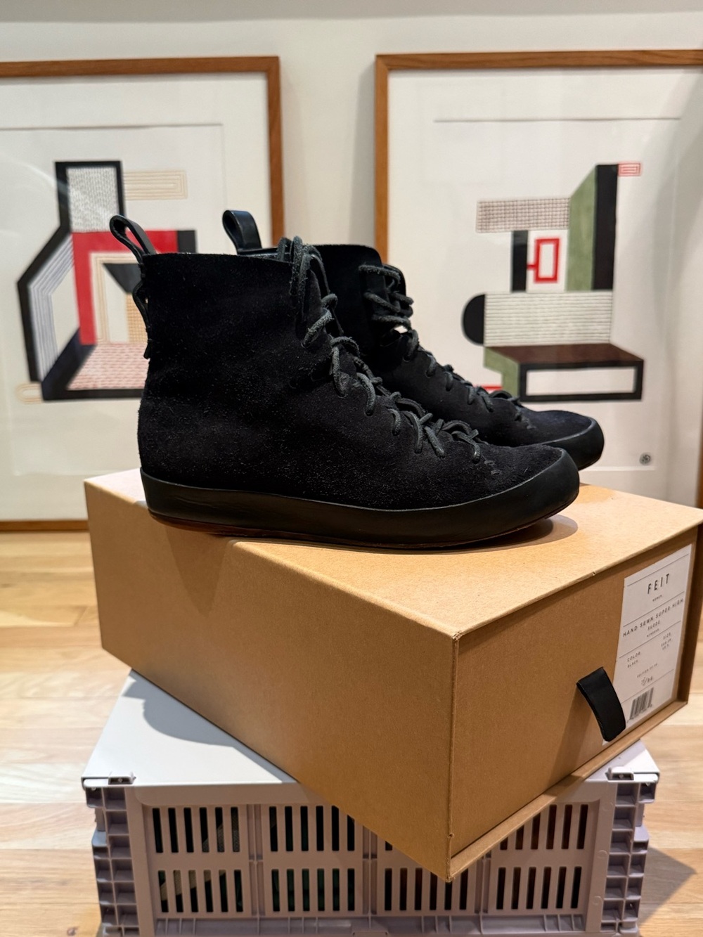FEIT Black Suede Handsewn High Top Women’s 9/39
